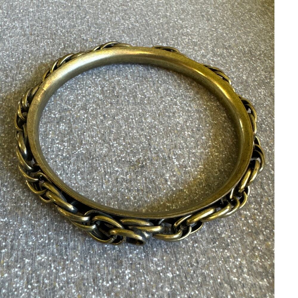 Brass Bangle Link Chain Overlay Bracelet